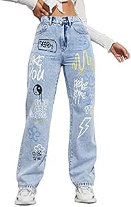 WDIRARA Women's Cow Print Ripped Jeans High Waisted Button Skinny Denim Pants Wdirara