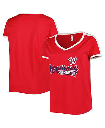 Женская красная футболка Washington Nationals большого размера с v-образным вырезом Soft As A Grape