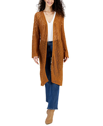 Juniors' Pointelle Bell-Sleeve Duster Hooked Up by IOT