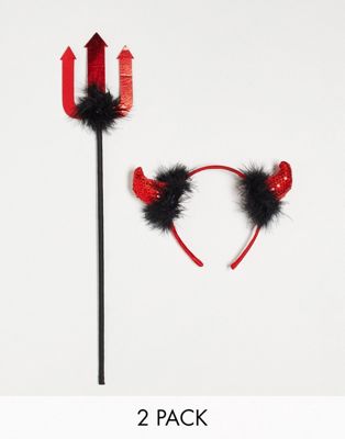 Набор из двух эксклюзивных красных повязок на голову с пайетками и вилами для Хэллоуина Pieces Pieces