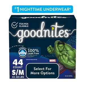 Goodnites Bedwetting Underwear for Boys, S/M (43-68 lbs), 44 Ct (Select for More) GoodNites