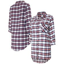 Women's Concepts Sport Navy New England Patriots Sienna Plaid Full-Button Long Sleeve Nightshirt Unbranded