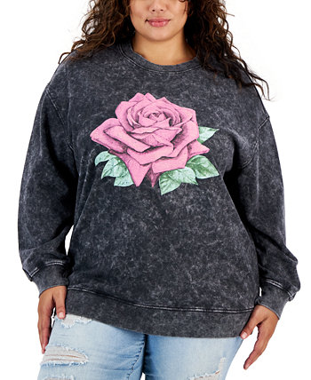 Trendy Plus Size Rose Crewneck Sweatshirt Rebellious One