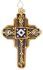 Christopher Radko Hand-Crafted European Glass Christmas Tree Decorative Ornament, Art Deco Cross Christopher Radko