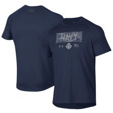 Men's Under Armour Navy Navy Midshipmen Silent Service Stacked Slim Fit Tech T-Shirt Under Armour