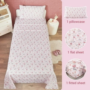 Viviland Kids Twin Sheet Set - Girls Light Pink Twin Sheet Set - Twin Microfiber Fitted Sheet (15" deep Pocket) Flat Sheet for Girls - Floral Kids Sheet Ballet Girl Printed Viviland