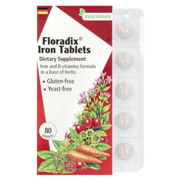 Floradix, Железосодержащие Таблетки, 80 таблеток - Gaia Herbs Gaia Herbs