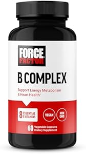 FORCE FACTOR Vitamin B Complex to Support Energy, Vitality, and Heart Health, Includes Vitamin B1, Vitamin B2, Vitamin B3, Vitamin B6, Vitamin B12, and More, Vegan, Non-GMO, 60 Vegetable Capsules Force Factor