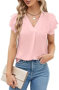 Blooming Jelly Womens Dressy Casual Shirts Short Sleeve V Neck Work Blouse Business Casual Tops Blooming Jelly