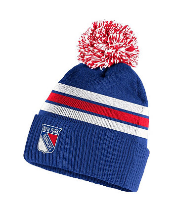 Мужская синяя вязаная шапка New York Rangers Team Classics в полоску с манжетами и помпоном Adidas
