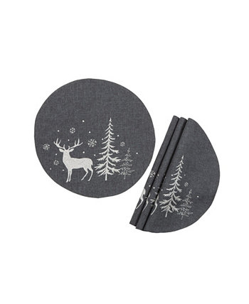 Двухслойные круглые рождественские салфетки "Олень в снежном лесу" - набор из 4 Manor Luxe