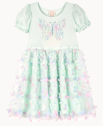 Платье с однотонным лифом в рубчик с объемными рукавами для девочек-подростков, ширмой с блестками и объемной юбкой-бабочкой Pink & Violet