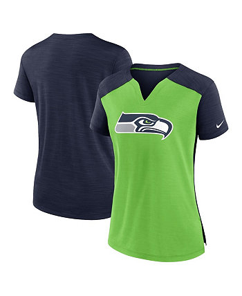 Женская неоново-зеленая, темно-синяя футболка Seattle Seahawks Impact Exceed Performance с вырезом в горловине Nike
