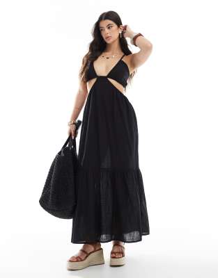 Esmee Exclusive halter cut out maxi beach dress in black Esmée