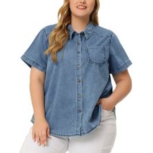 Джинсовая рубашка больших размеров, женские джинсовые рубашки в стиле вестерн, топы на пуговицах с короткими рукавами Agnes Orinda