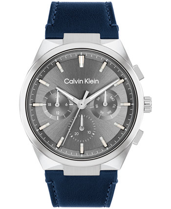 Мужские часы Distinguish с синим кожаным ремешком, 44 мм Calvin Klein