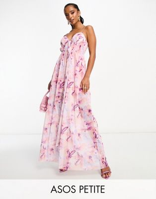 Женское платье-макси ASOS Petite с бретелями и съемной лентой в розовом принте ASOS Petite
