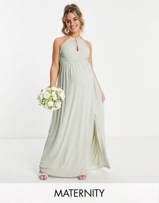 Зеленое платье с бретельками на спине и вырезом бретельками TFNC Maternity Bridesmaid TFNC