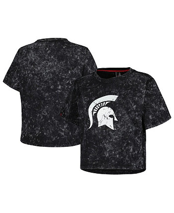 Женская черная рваная укороченная футболка из молочного шелка в винтажном стиле Michigan State Spartans Kadyluxe