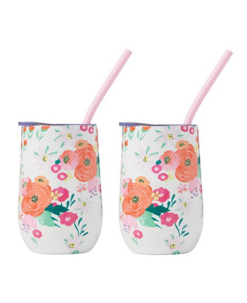 16 oz Pink Floral Insulated Wine Tumbler, Set of 2 Cambridge