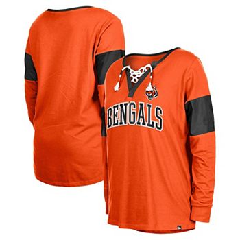 Женская оранжевая футболка с длинным рукавом New Era Cincinnati Bengals с вырезом и шнуровкой New Era