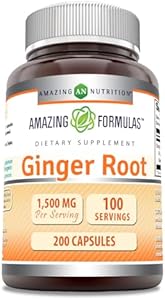 Amazing Formulas Ginger Root 4:1 Supplement | 1500 Mg Per Serving | 200 Capsules Supplement | Non-GMO | Gluten Free | Made in USA Amazing Nutrition