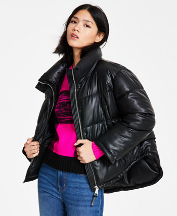 Женская куртка-пуховик из искусственной кожи с высоким и низким подолом DKNY
