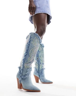 Светлые джинсовые ботинки в стиле вестерн с декором Azalea Wang Furtado AZALEA WANG