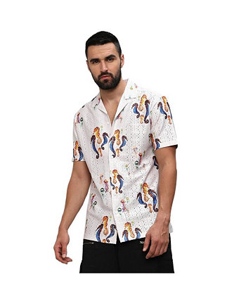 Men's Multicolour Mesh Seahorse Shirt Campus Sutra