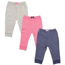 Luvable Friends Baby and Toddler Girl Cotton Pants 3pk, Navy Polkadot Luvable Friends