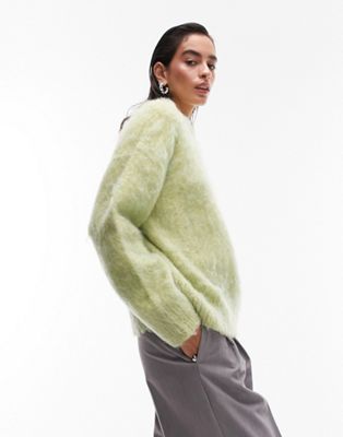 Зеленый вязаный пушистый свитер Topshop TOPSHOP