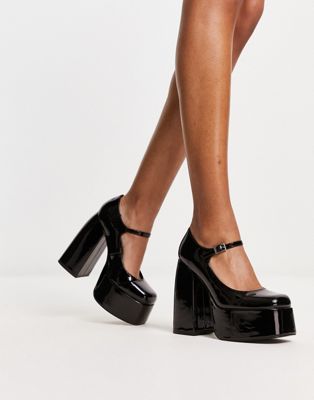KOI Mary Jane platform heeled shoes in black patent - BLACK - BLACK Koi Footwear