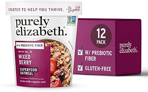 Purely Elizabeth Superfood Oatmeal Cup with Prebiotic Fiber, Dark Chocolate Chunk, Vegan Friendly, Organic, Gluten Free & Non-GMO, 1.76 Ounce (Pack of 12) Purely elizabeth.