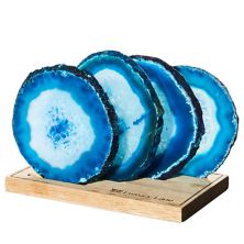Luxury Lane Set Of 4 Natural Brazilian Agate Stone Coasters With Wood Holder Luxury Lane