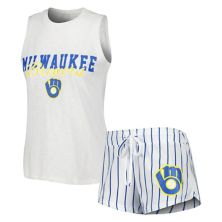 Женский спортивный комплект белого цвета Milwaukee Brewers Reel в тонкую полоску с майкой и шортами для сна Unbranded