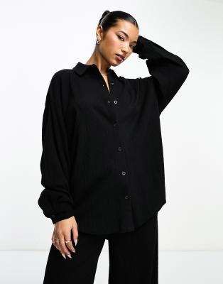 ASOS DESIGN oversized crinkle shirt in black - part of a set Asos Design