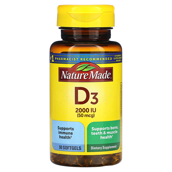 Витамин D3 - 2000 МЕ (50 мкг) - 90 мягких капсул - Nature Made Nature Made
