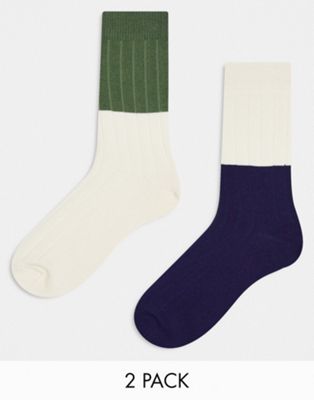 Набор из двух пар носков в рубчик ASOS DESIGN темно-синих и зеленых цветов ASOS DESIGN