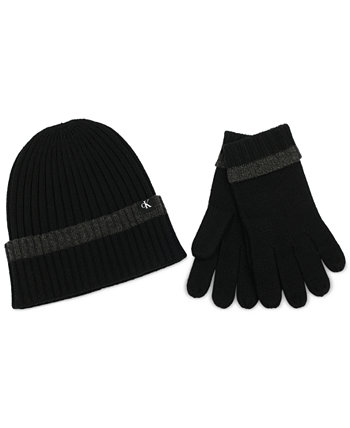 Мужской комплект шапки и перчаток с манжетами на кончиках Calvin Klein