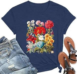 Women Vintage Floral Shirts Women's Boho Wildflowers T-Shirt Flower Graphic Tee Shirts Printed Tshirts Toklorklor