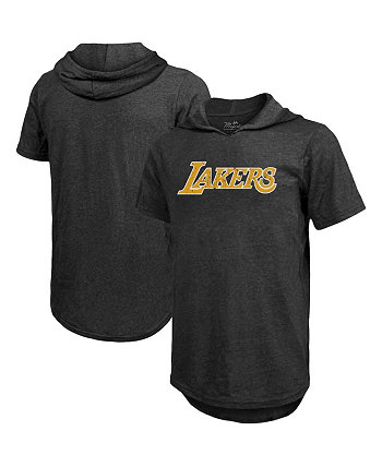 Черная мужская футболка с капюшоном Los Angeles Lakers с нитками и надписью Tri-Blend Majestic