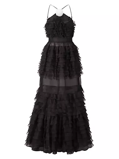 Florian Tiered Ruffle Halter Gown STAUD