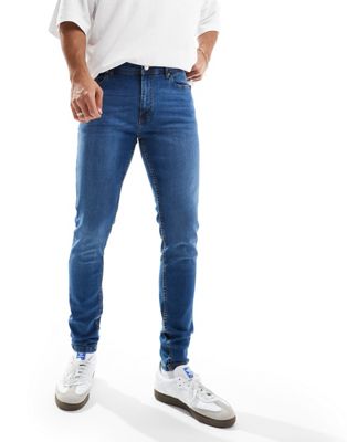 DTT stretch skinny fit jeans in mid blue Don't Think Twice