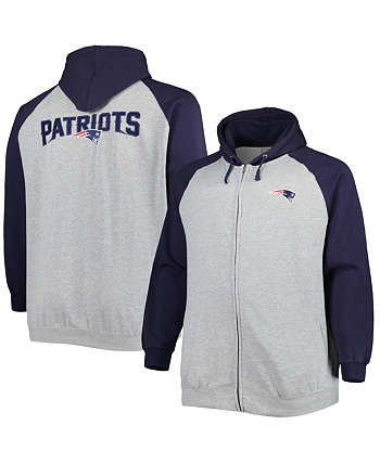 Мужская флисовая куртка New England Patriots Heather Grey Big and Tall с капюшоном и молнией во всю длину Profile