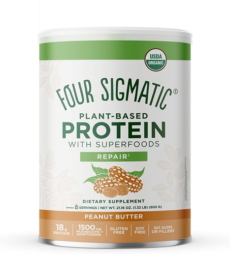 Органический растительный белок Four Sigmatic с арахисовым маслом из суперпродуктов — 21,16 унции Four Sigmatic