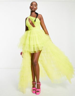Lace & Beads Exclusive embellished cut-out tulle maxi dress in lime  LACE & BEADS