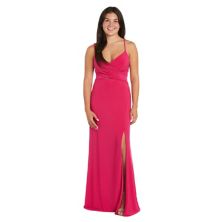 Juniors' Morgan and Co Wrap Front Lace-Up Back Evening Gown Morgan and Co