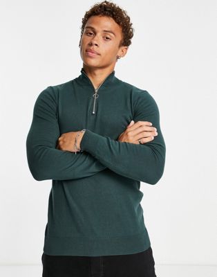 Темно-зеленый приталенный свитер с воротником-воронкой и застежкой-молнией New Look New Look