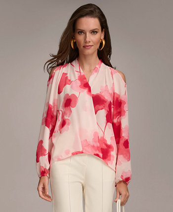 Женская блузка с открытыми плечами и цветочным принтом Donna Karan New York