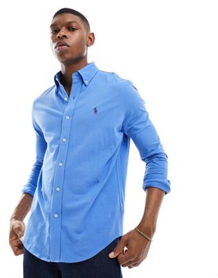 Голубая рубашка из пике с логотипом Polo Ralph Lauren Polo Ralph Lauren